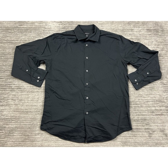 Van Heusen‎ Shirt Mens Medium Black Button Up Long Sleeve Casual - Picture 1 of 10